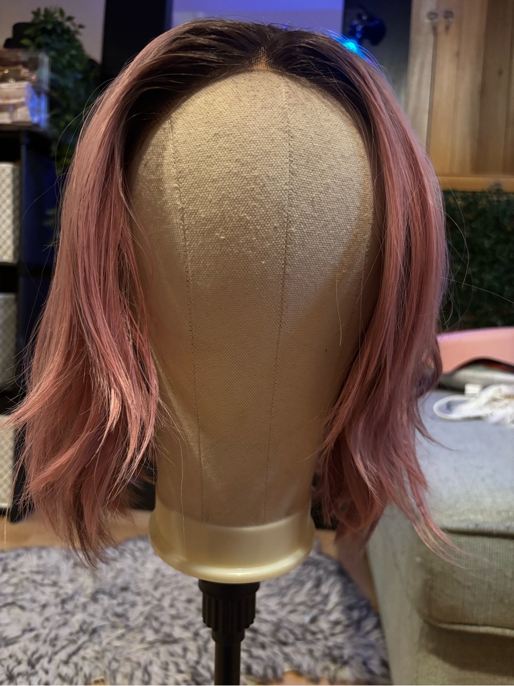 CSC Luxury Short Rose Pink Lace Front Wig with Dark Root